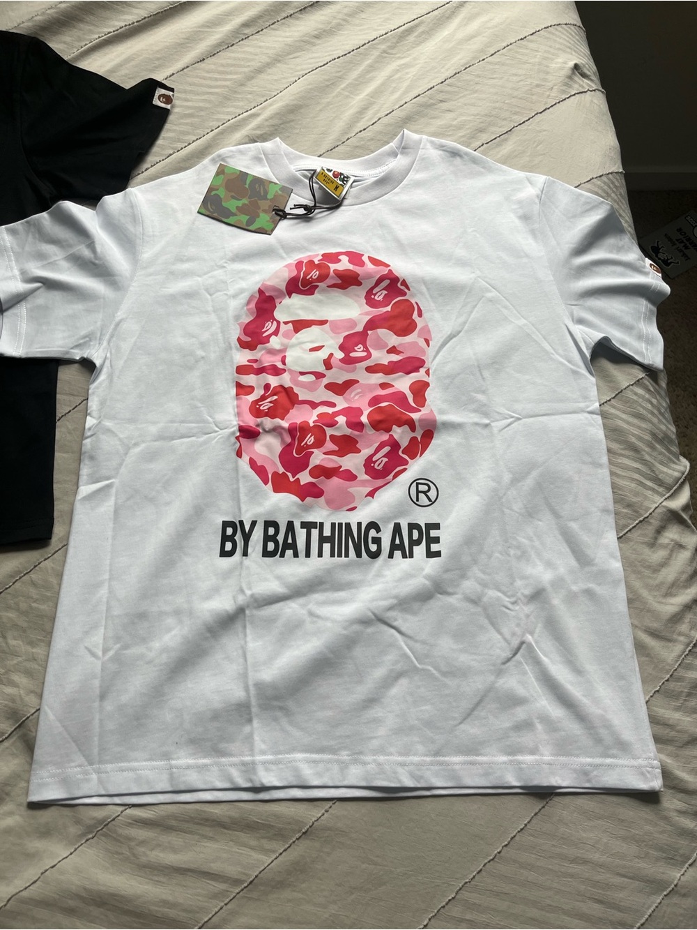 Bape White Tee with Pink Camo Ape Head